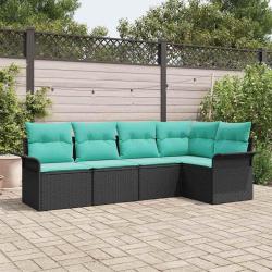 Ensemble de canap&eacute; de avec stockage 5 pcs Noir polyrotin