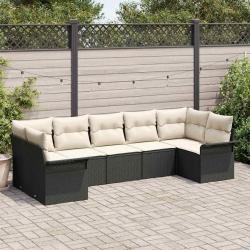 Ensemble de canap&eacute; de 7 pcs Noir Poly rotin
