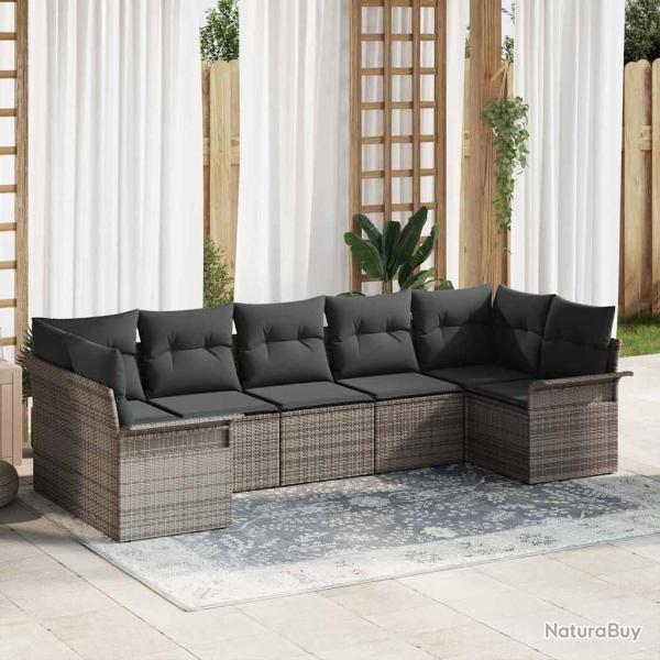 Ensemble de canap� de avec coussin 7 pcs Gris Poly rotin