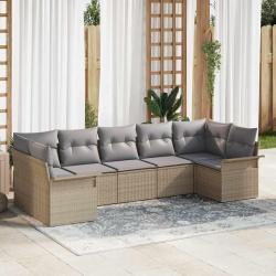 Ensemble de canap&eacute; de 7 pcs Beige Poly rotin