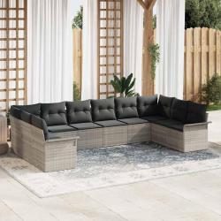 Ensemble de canap&eacute; de 10 pcs Gris clair polyrotin