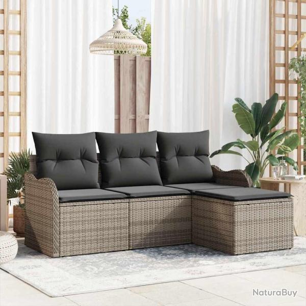 Ensemble de canap� de avec stockage 4 pcs Gris polyrotin