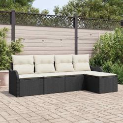 Ensemble de canap&eacute; de avec coussin 5 pcs Noir Poly rotin