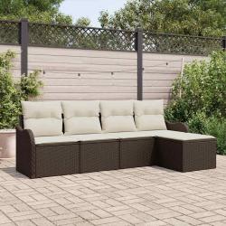 Ensemble de canap&eacute; de 5 pcs Marron Poly rotin