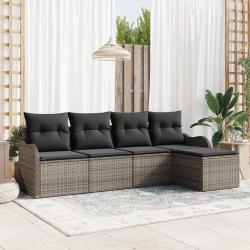 Ensemble de canap&eacute; de avec coussin 5 pcs Gris Poly rotin