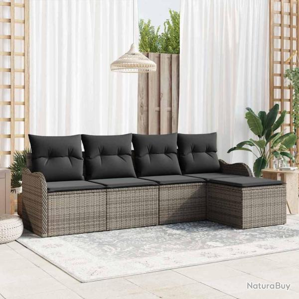Ensemble de canap� de avec coussin 5 pcs Gris Poly rotin