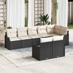 Ensemble de canap&eacute; de 8 pcs Noir et Blanc polyrotin