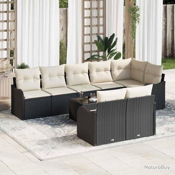 Ensemble de canap� de 9 pcs Noir et blanc Poly rotin