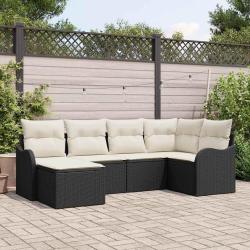 Ensemble de canap&eacute; de 6 pcs Noir et blanc Poly rotin