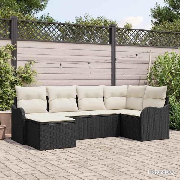 Ensemble de canap� de 6 pcs Noir et blanc Poly rotin