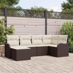 Ensemble de canap&eacute; de 6 pcs Marron et blanc Poly rotin