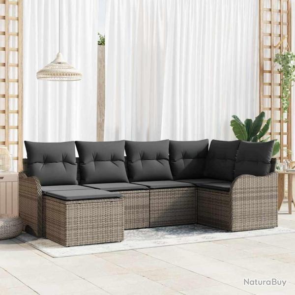 Ensemble de canap� de avec coussin 6 pcs Gris Poly rotin