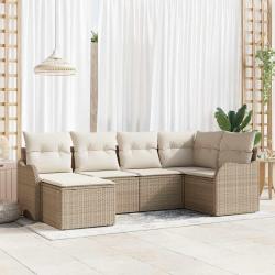 Ensemble de canap&eacute; de 6 pcs Beige et blanc Poly rotin