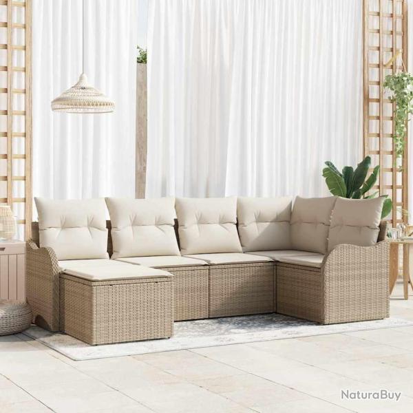 Ensemble de canap� de 6 pcs Beige et blanc Poly rotin