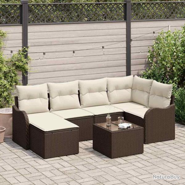 Ensemble de canap� de 7 pcs Marron et blanc Poly rotin