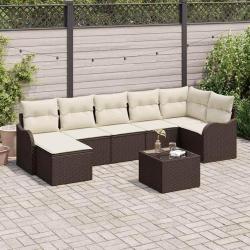 Ensemble de canap&eacute; de 8 pcs Marron et blanc Poly rotin