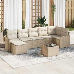 Ensemble de canap&eacute; de 8 pcs Beige et blanc Poly rotin