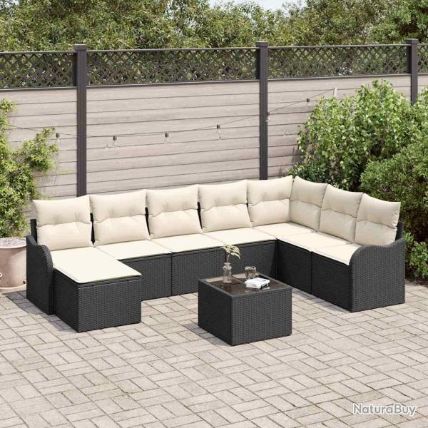 Ensemble de canap� de 9 pcs Noir et blanc Poly rotin