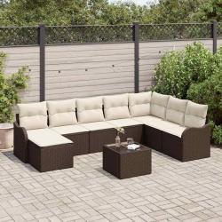 Ensemble de canap&eacute; de 9 pcs Marron et blanc Poly rotin