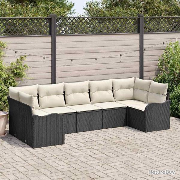 Ensemble de canap� de 7 pcs Noir et blanc Poly rotin
