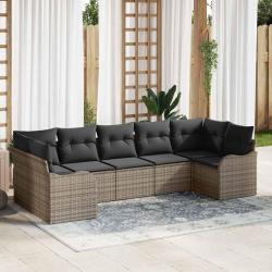 Ensemble de canap&eacute; de 7 pcs Gris Poly rotin