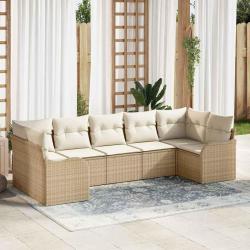 Ensemble de canap&eacute; de 7 pcs Beige et blanc Poly rotin