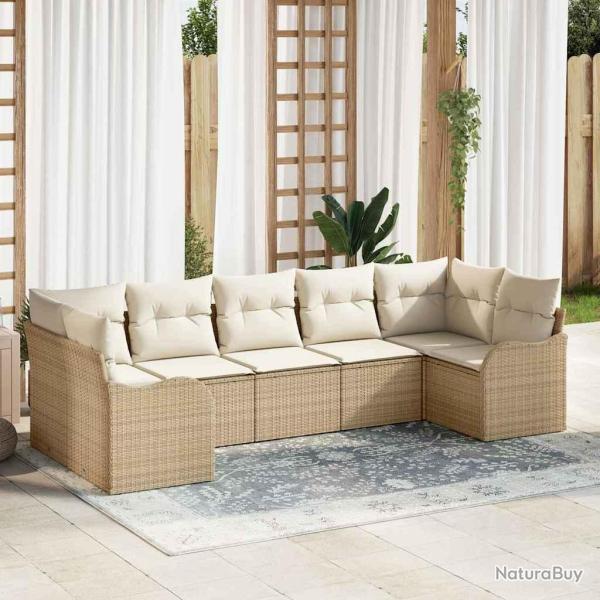 Ensemble de canap� de 7 pcs Beige et blanc Poly rotin