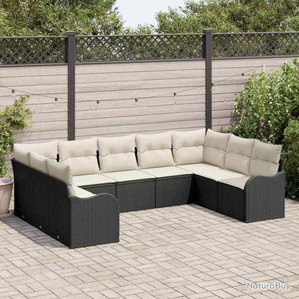 Ensemble de canap� de 9 pcs Noir et blanc polyrotin