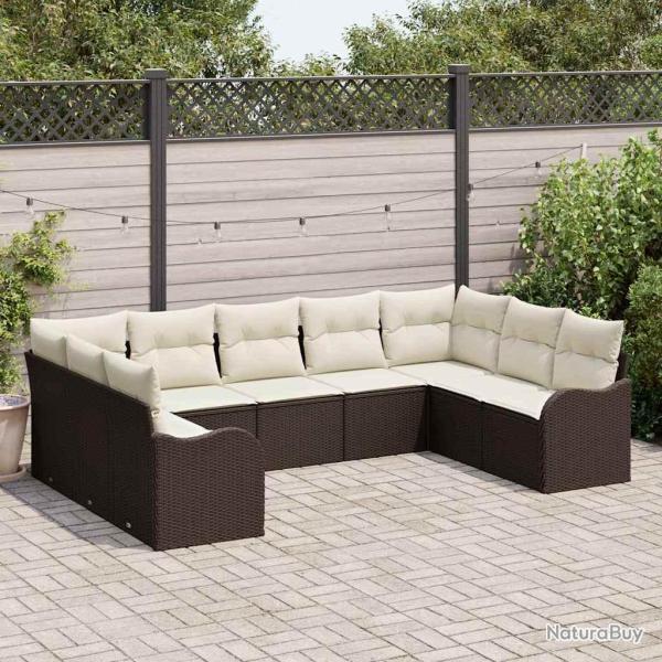 Ensemble de canap� de 9 pcs Marron et blanc polyrotin