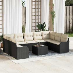 Ensemble de canap&eacute; de 10 pcs Noir et blanc Poly rotin