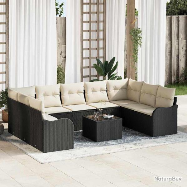 Ensemble de canap� de 10 pcs Noir et blanc Poly rotin