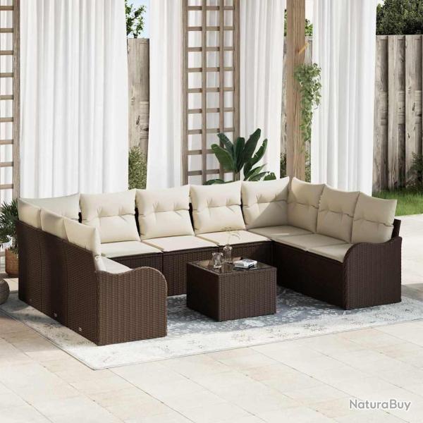 Ensemble de canap� de 10 pcs Marron et blanc Poly rotin