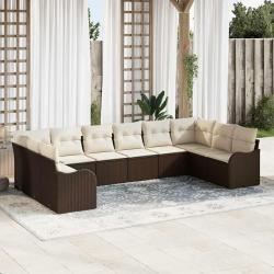 Ensemble de canap&eacute; de 10 pcs Marron et blanc polyrotin