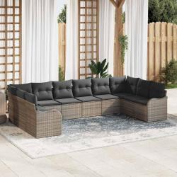 Ensemble de canap&eacute; de 10 pcs Gris polyrotin