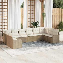Ensemble de canap&eacute; de 10 pcs Beige et blanc polyrotin