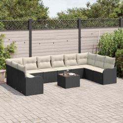 Ensemble de canap&eacute; de 11 pcs Noir et Blanc polyrotin