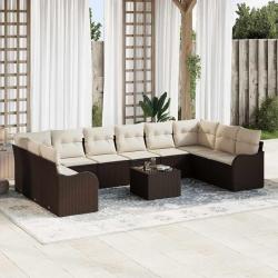 Ensemble de canap&eacute; de 11 pcs Marron et blanc polyrotin