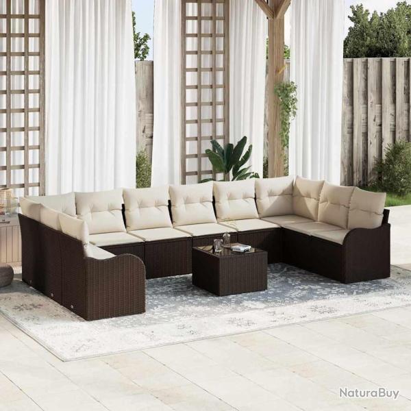 Ensemble de canap� de 11 pcs Marron et blanc polyrotin