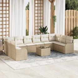 Ensemble de canap&eacute; de 11 pcs Beige et blanc polyrotin