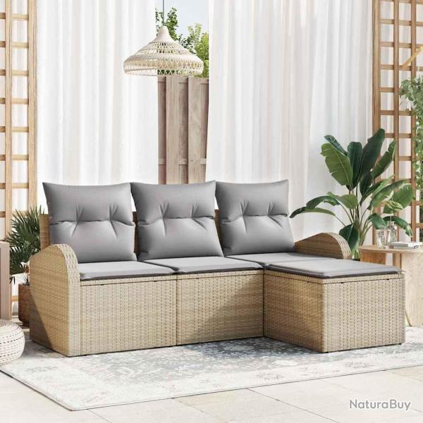 Ensemble de Canap�s 4 pcs Beige et Gris clair polyrotin