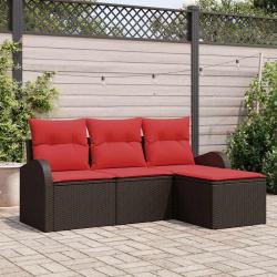 Ensemble de Canap&eacute;s 4 pcs Marron et rouge polyrotin