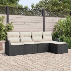 Ensemble de Canap&eacute;s avec coussin 5 pcs Noir et Blanc polyrotin