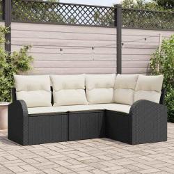 Ensemble de canap&eacute; de 4 pcs Noir et Blanc polyrotin