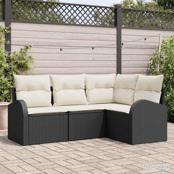 Ensemble de canap� de 4 pcs Noir et Blanc polyrotin