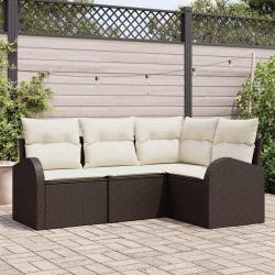 Ensemble de canap&eacute; de 4 pcs Marron et blanc polyrotin