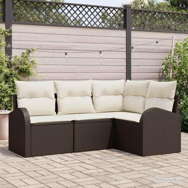 Ensemble de canap� de 4 pcs Marron et blanc polyrotin