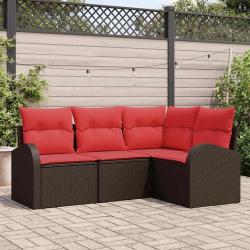 Ensemble de canap&eacute; de 4 pcs Marron et rouge polyrotin