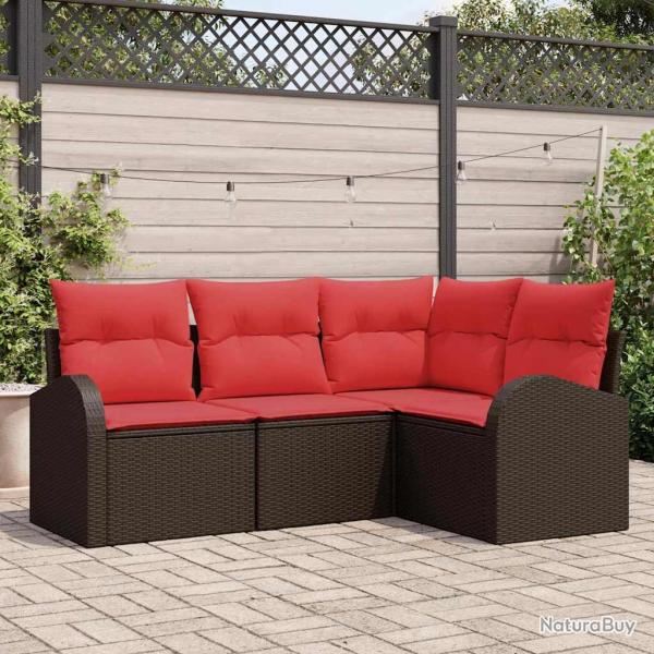 Ensemble de canap� de 4 pcs Marron et rouge polyrotin