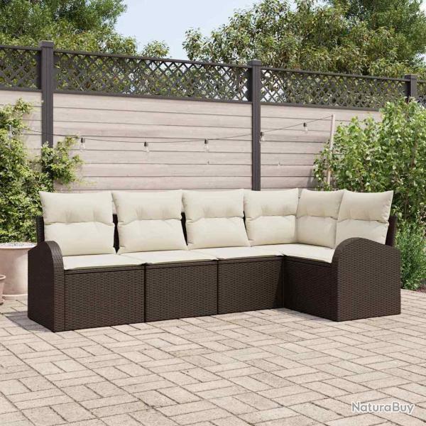 Ensemble de canap� de 5 pcs Marron et blanc polyrotin