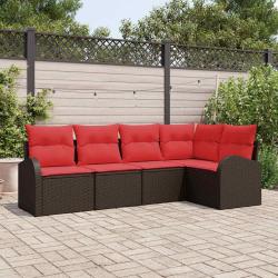 Ensemble de canap&eacute; de 5 pcs Marron et rouge polyrotin